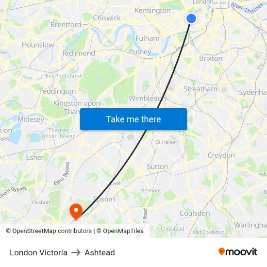 London Victoria to Ashtead map
