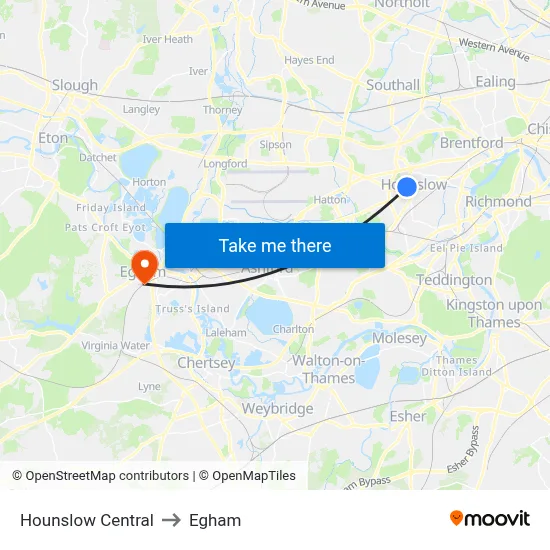 Hounslow Central to Egham map