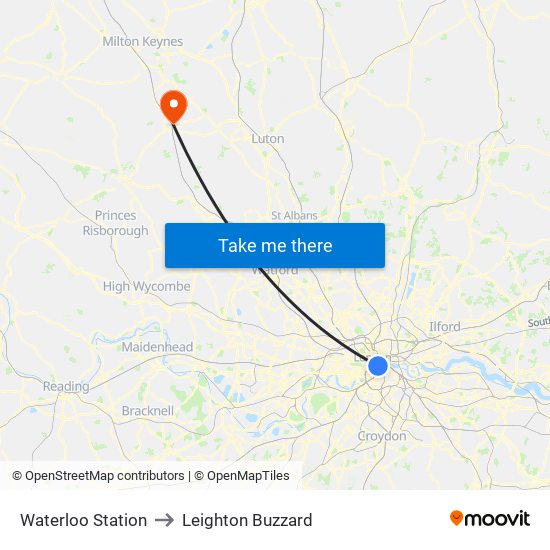 Waterloo Station to Leighton Buzzard map