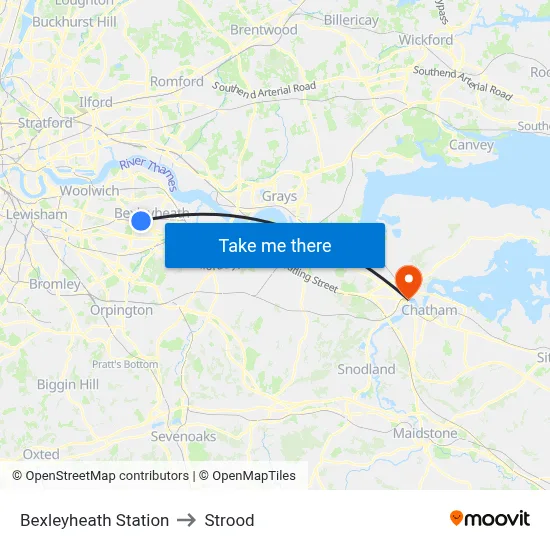 Bexleyheath Station to Strood map