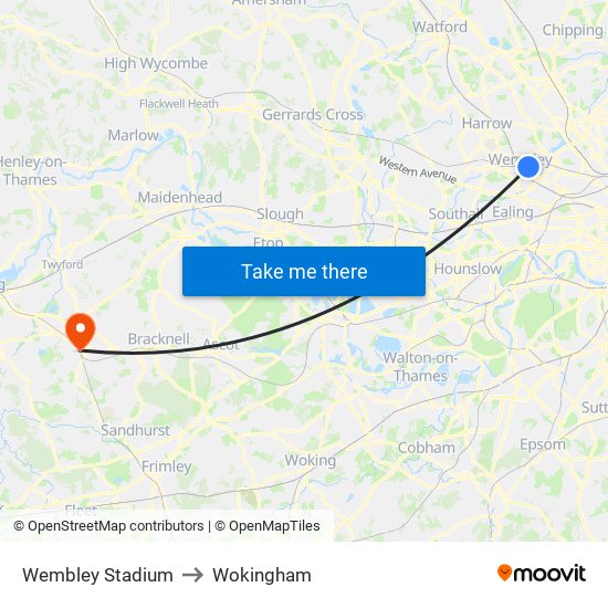 Wembley Stadium to Wokingham map