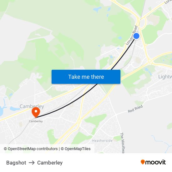 Bagshot to Camberley map