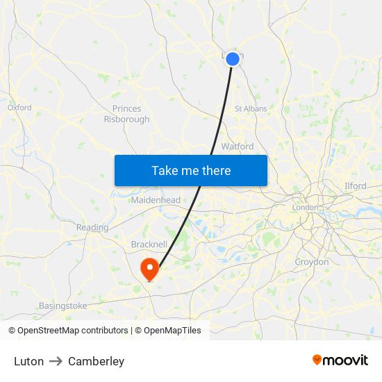 Luton to Camberley map