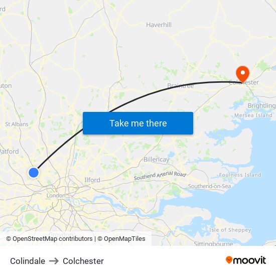 Colindale to Colchester map