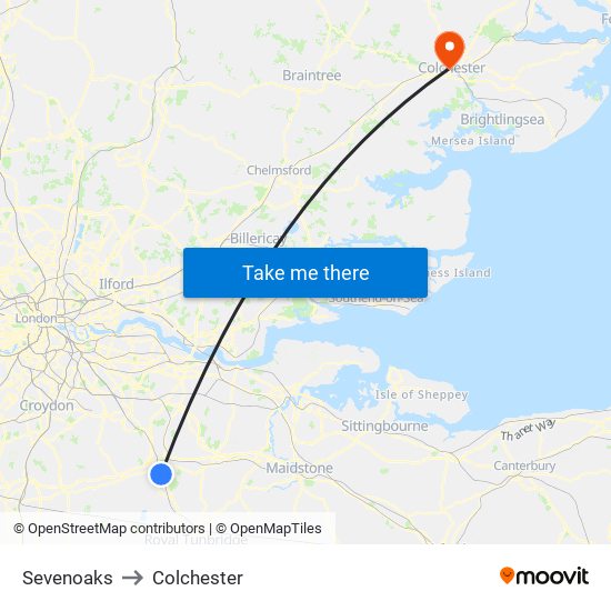 Sevenoaks to Colchester map