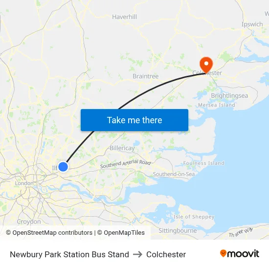 Newbury Park Station Bus Stand to Colchester map