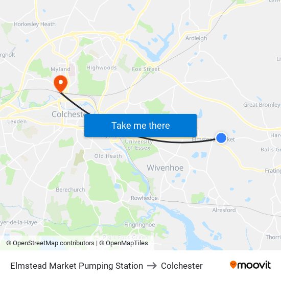 Elmstead Market Pumping Station to Colchester map