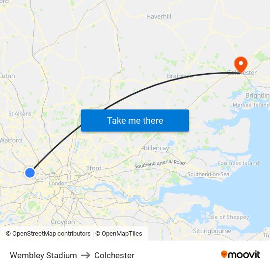 Wembley Stadium to Colchester map