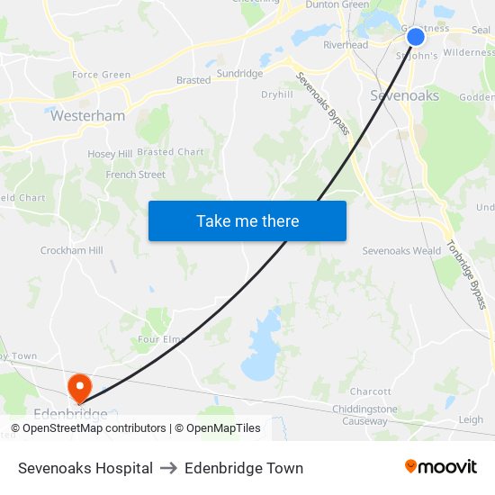 Sevenoaks Hospital to Edenbridge Town map