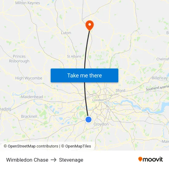 Wimbledon Chase to Stevenage map