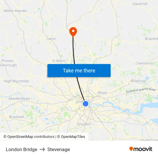 London Bridge to Stevenage map