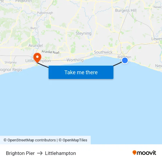 Brighton Pier to Littlehampton map