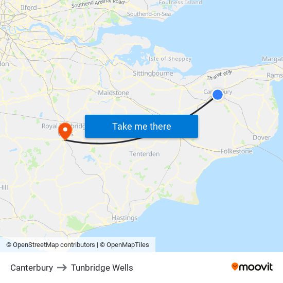 Canterbury to Tunbridge Wells map