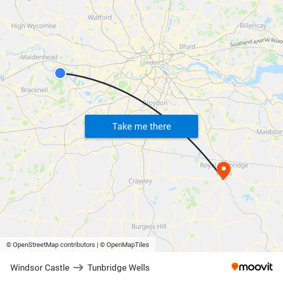 Windsor Castle to Tunbridge Wells map