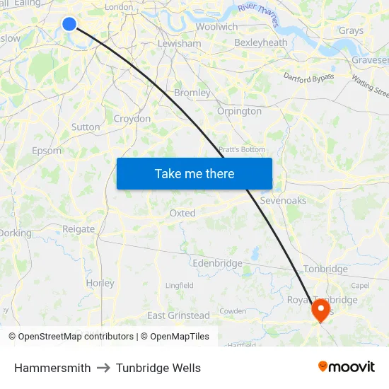 Hammersmith to Tunbridge Wells map