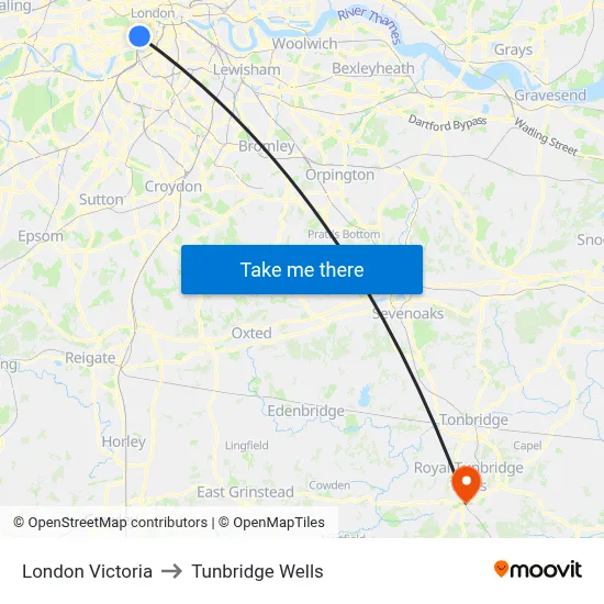 London Victoria to Tunbridge Wells map