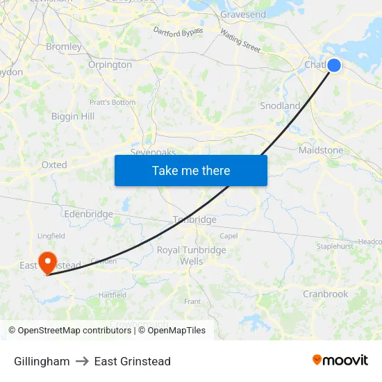 Gillingham to East Grinstead map