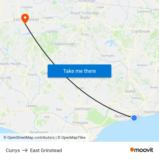 Currys to East Grinstead map