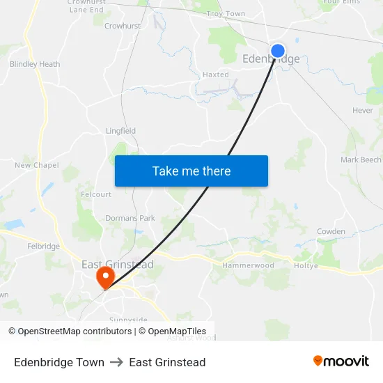 Edenbridge Town to East Grinstead map