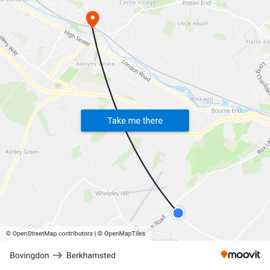 Bovingdon to Berkhamsted map
