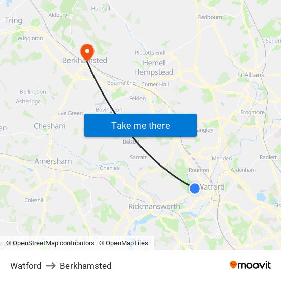 Watford to Berkhamsted map