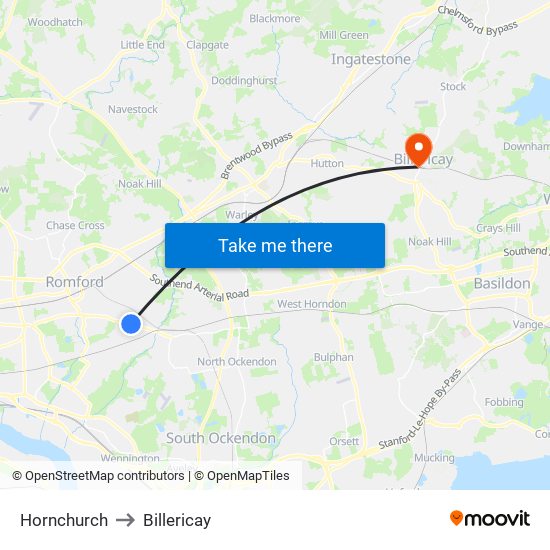 Hornchurch to Billericay map