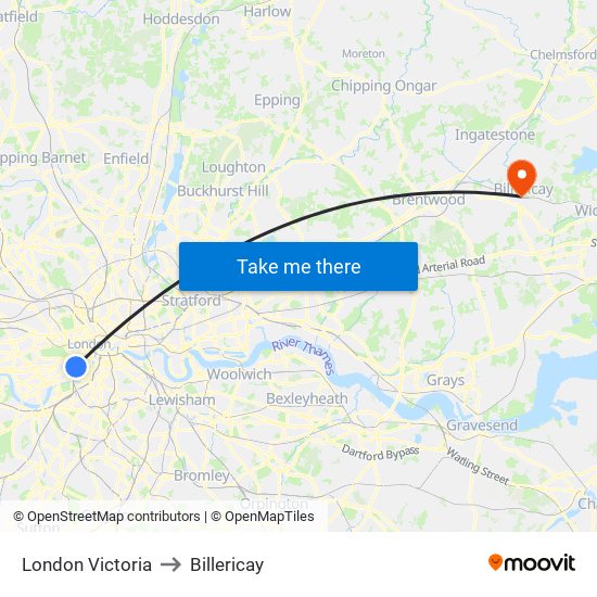 London Victoria to Billericay map