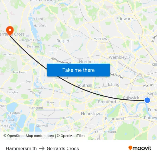 Hammersmith to Gerrards Cross map