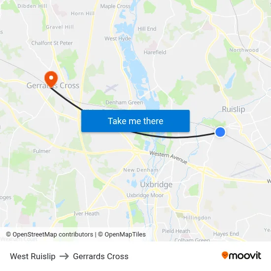 West Ruislip to Gerrards Cross map