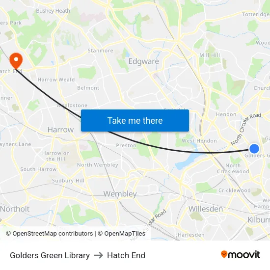 Golders Green Library to Hatch End map