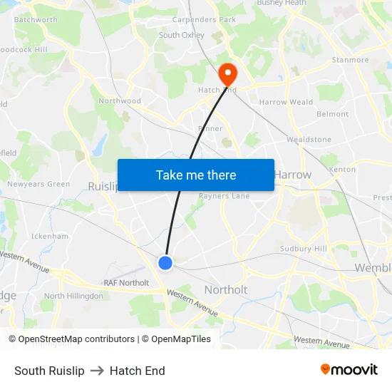 South Ruislip to Hatch End map