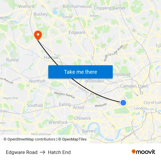 Edgware Road to Hatch End map