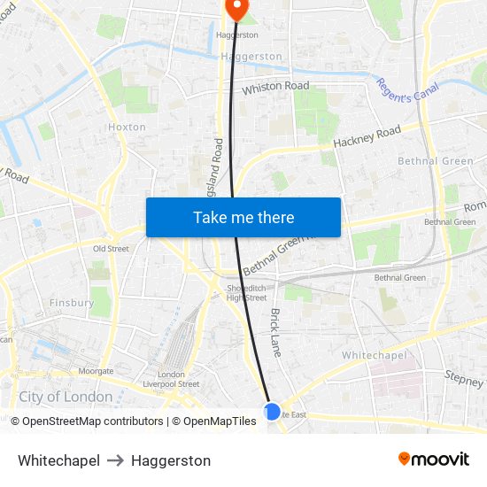 Whitechapel to Haggerston map