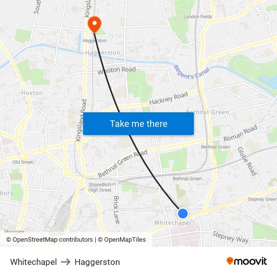 Whitechapel to Haggerston map
