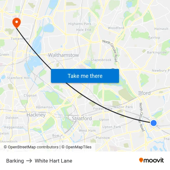 Barking to White Hart Lane map