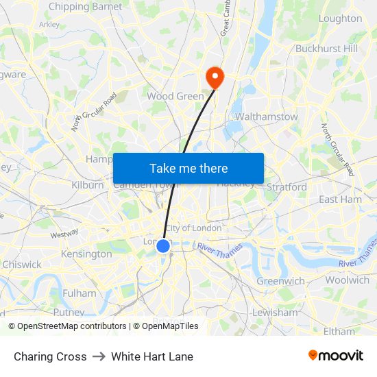 Charing Cross to White Hart Lane map