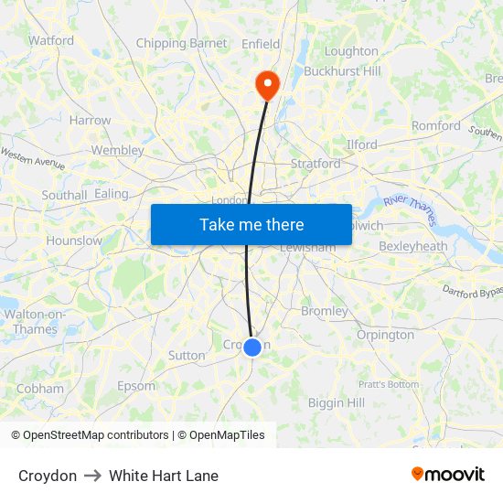 Croydon to White Hart Lane map