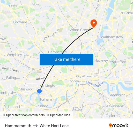 Hammersmith to White Hart Lane map