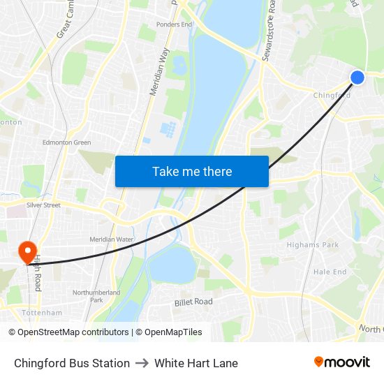 Chingford Bus Station to White Hart Lane map