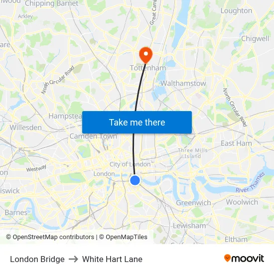 London Bridge to White Hart Lane map