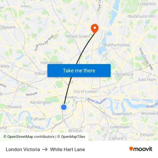 London Victoria to White Hart Lane map