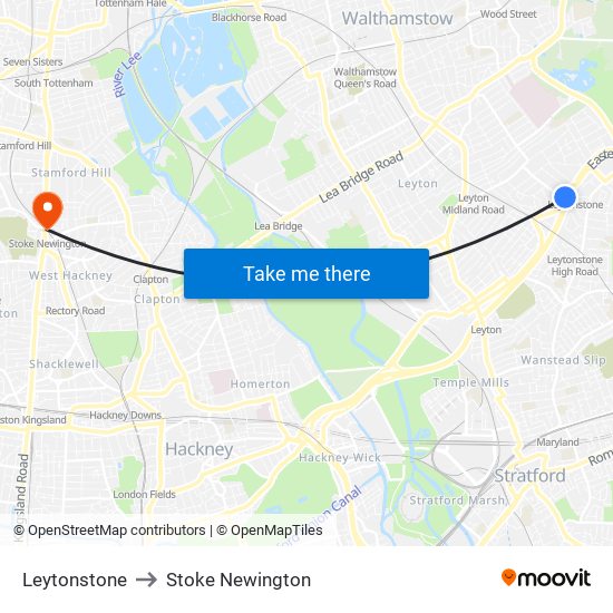 Leytonstone to Stoke Newington map