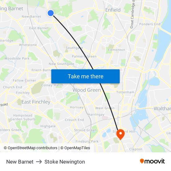 New Barnet to Stoke Newington map