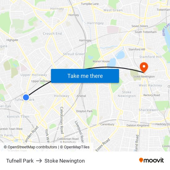 Tufnell Park to Stoke Newington map