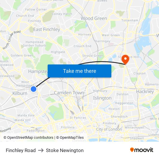 Finchley Road to Stoke Newington map