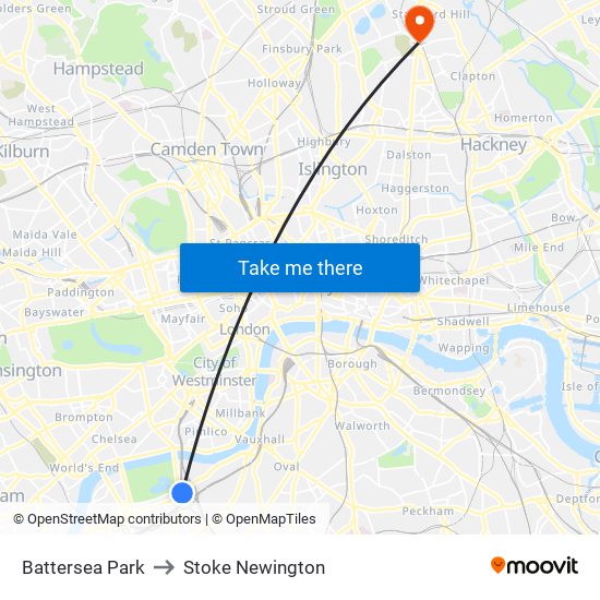 Battersea Park to Stoke Newington map