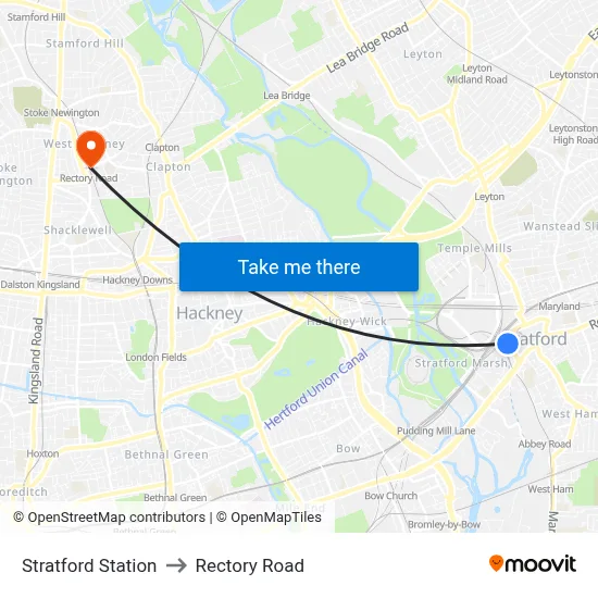 Stratford Station to Rectory Road map