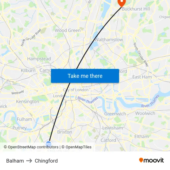 Balham to Chingford map