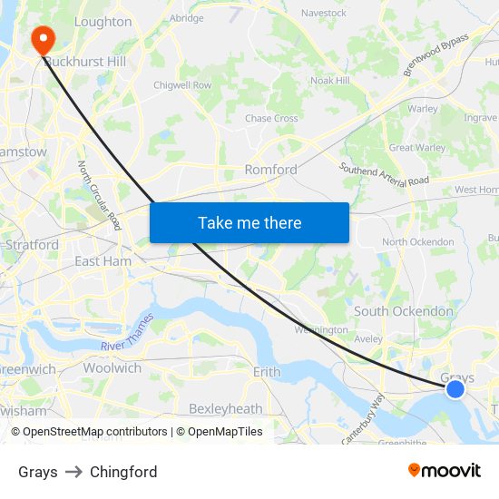 Grays to Chingford map