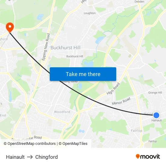 Hainault to Chingford map